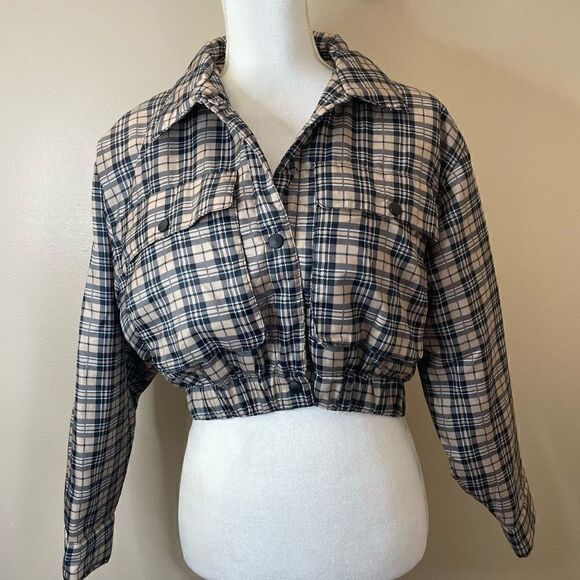 New!Labijou| Jacket| Puffer| Plaid print| Medium| Elastic waistband - Picture 1 of 16